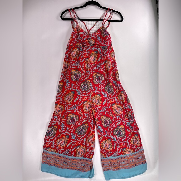 Anthropologie Women’s Red Paisley Wide Leg Jumpsuit XS - Picture 2 of 15